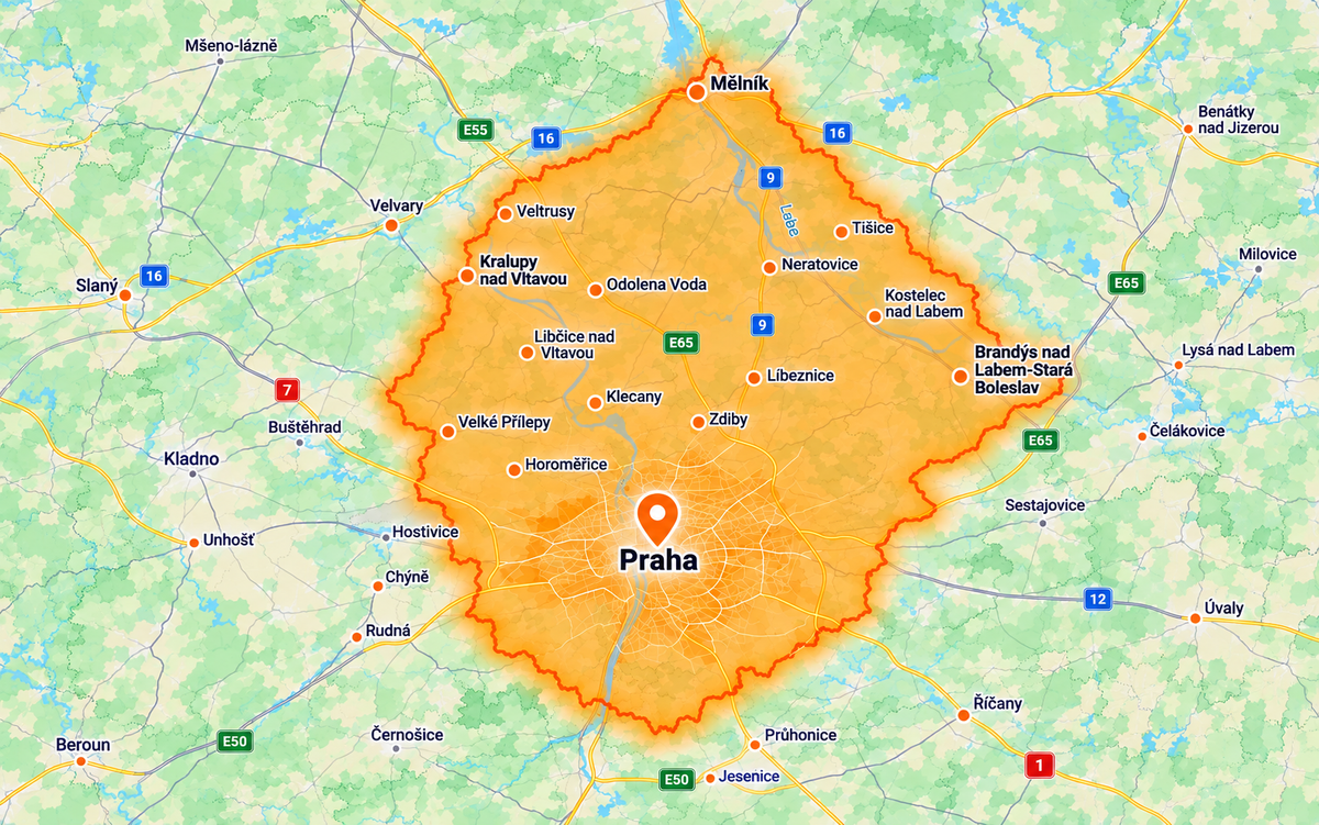 Mapa oblasti expresního doručení